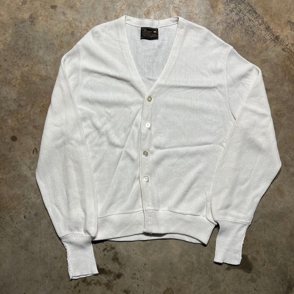 Vintage 80s JCPenney White Acrylic Cardigan Sweater